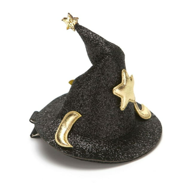 Halloween Mini Witch Hat Hair Clip Glitter Powder Star Moon Festival Barrettes